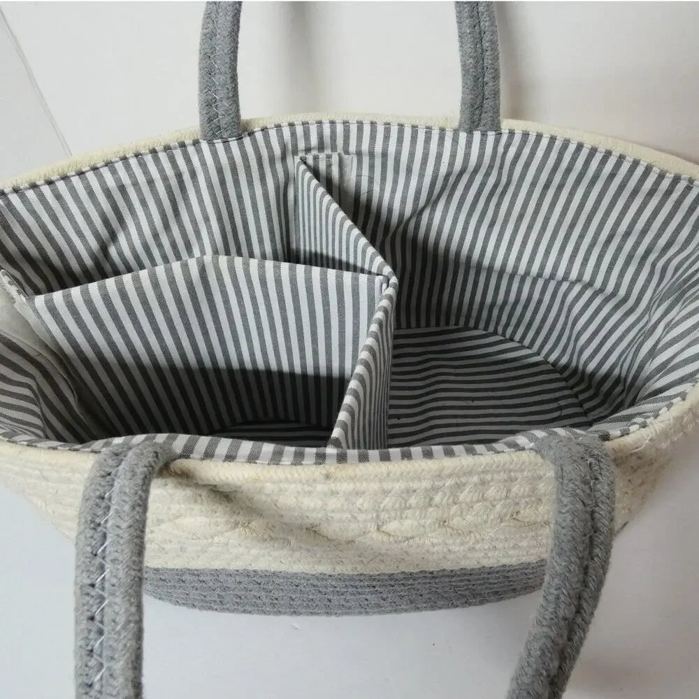 Woven Rope Organizer Diaper Storage Caddy Nursery Lined Handles
